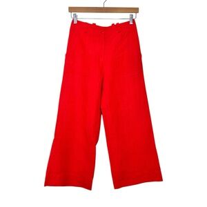 Vintage Libera Mente 100% Linen Wide-Leg Pants Size 0 Ankle Crop IT40 Red